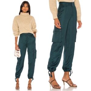 Tularosa Dalary Satin Cargo Utility Jogger Pants XXS Teal